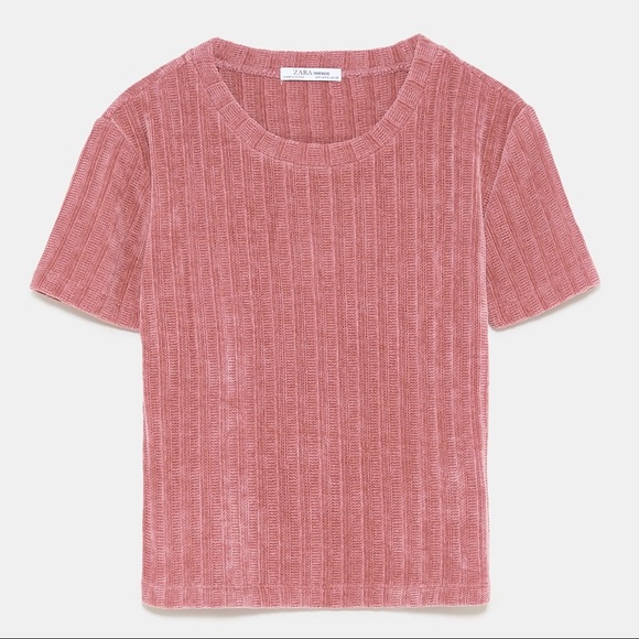 EUC Zara Chenille Textured Short Sleeve Crop Top M - Picture 12 of 13